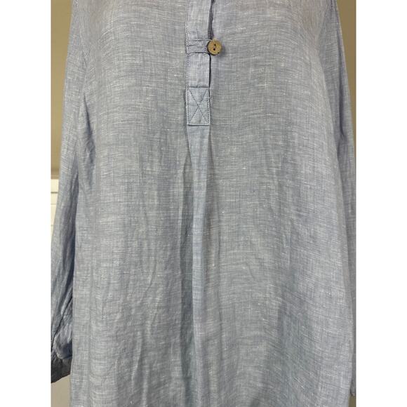 Cynthia Rowley 100% Linen Long Roll Tab Sleeves Light Blue Tunic Blouse Top 1X - Picture 6 of 16